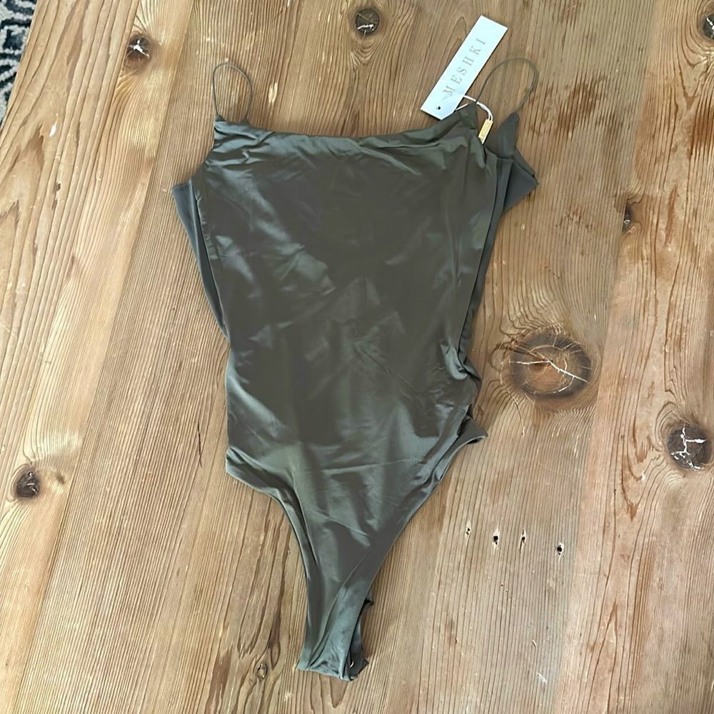 Meshki Olive Green Spaghetti Strap Bodysuit(tags removed)